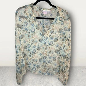 Women’s Xhilaration sheer blouse SIZE LARGE long sleeve side slits EUC